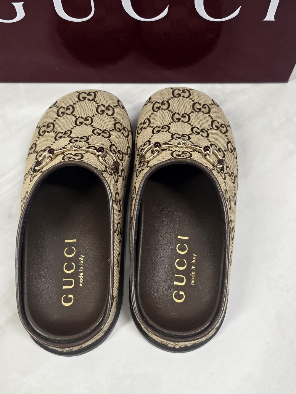 Gucci Beige Brown GG Canvas Horsebit Mules - Picture 4 of 9